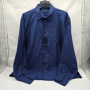 Stone Rose Shirt Mens 2XL Blue Black Pattern Button Up Dress Flip Cuff NWT